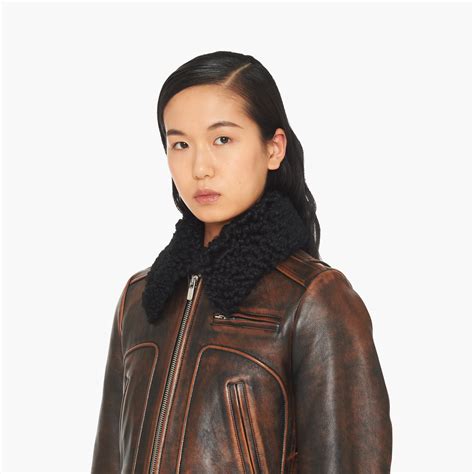 miu miu detachable collar|Cognac/black Nappa Jacket With Shearling Collar .